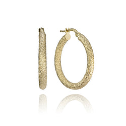 14K Yellow Gold Frosted Hoop Earrings