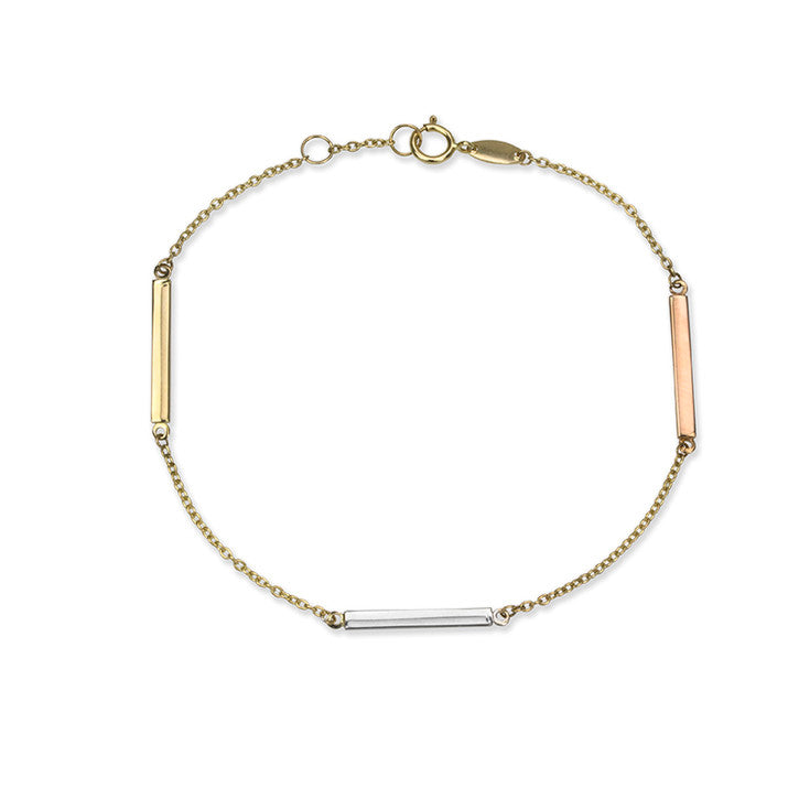 14K Tri-Tone Gold Bar Bracelet