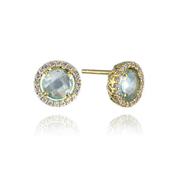 18K Yellow Gold Topaz and Cubic Zirconia Halo Stud Earrings