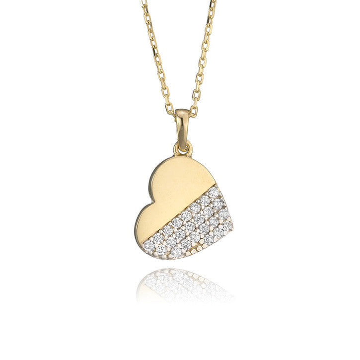 14K Yellow Gold and Cubic Zirconia Heart Necklace