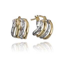 18K Yellow and White Gold Two Tone Triple Striped Earrings