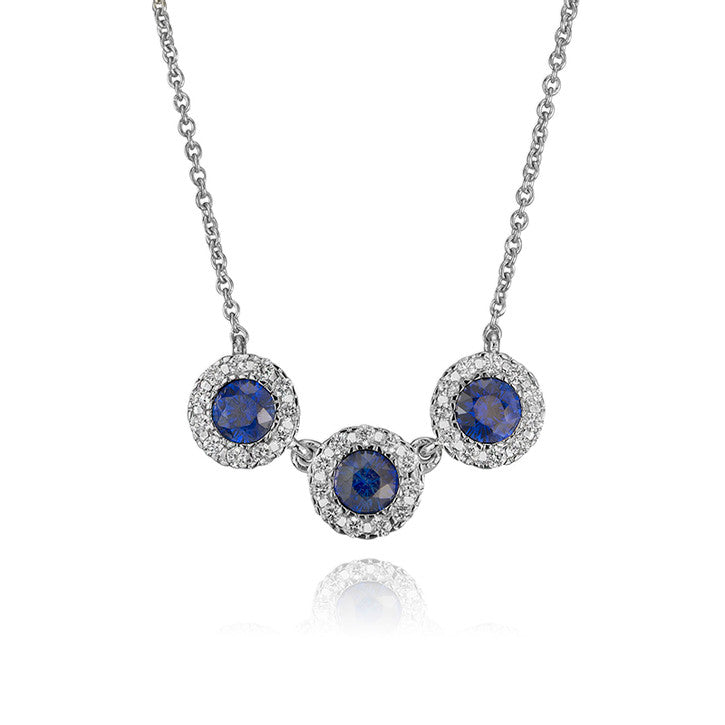 14K White Gold and Diamond Triple Sapphire Necklace