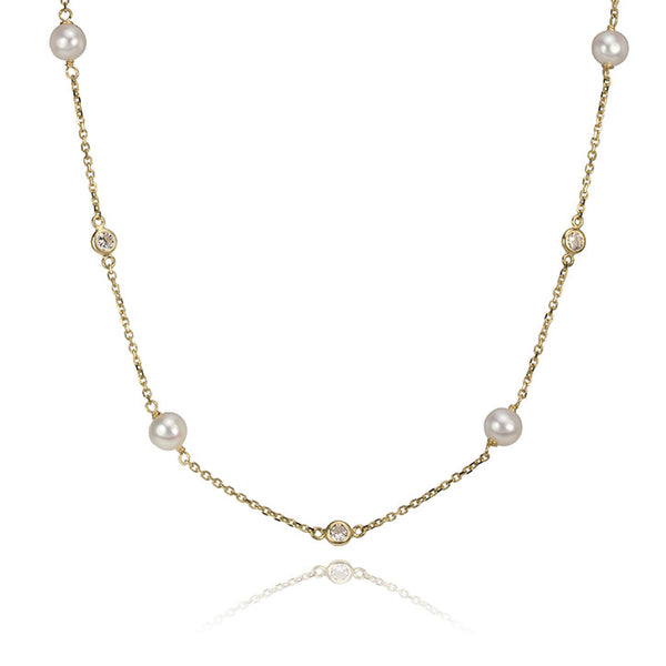 14K Yellow Gold Modern Pearl Necklace
