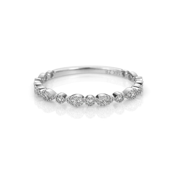 14K White Gold Dots and Pears Diamond Stacker