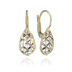 14K Yellow and White Gold Two Tone Mesh Earrings