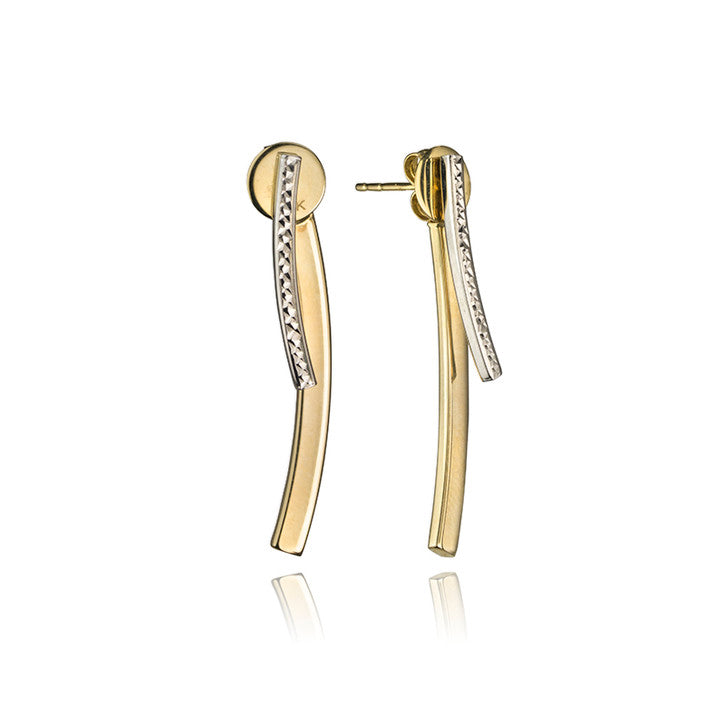 10K Yellow and Gold Curve Drop Earrings