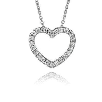 14K White Gold Classic Diamond Heart Pendant