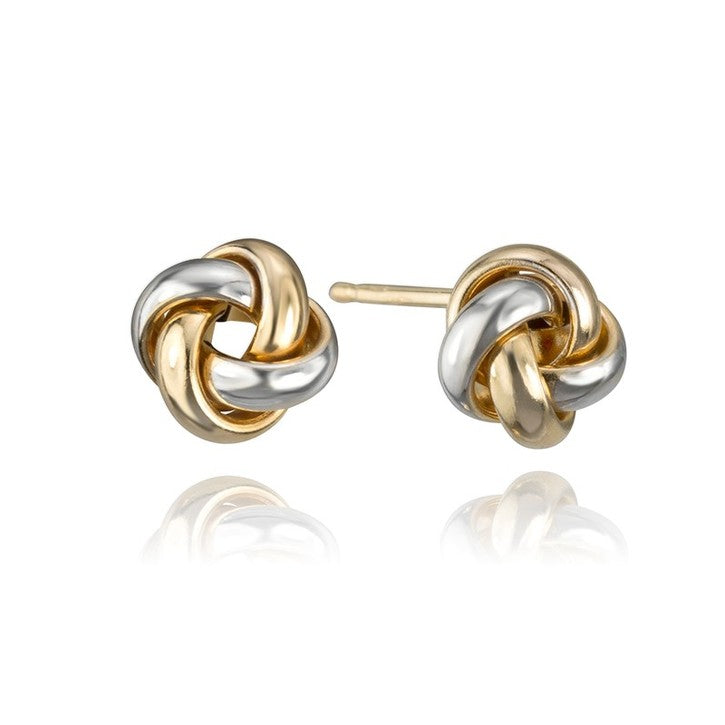 14K Yellow and White Gold Two Tone Knot Earrings