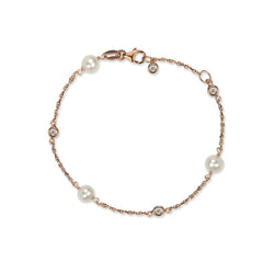 14K Rose Gold Freshwater Pearl and Cubic Zirconia Bracelet