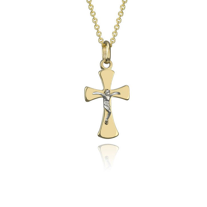 18K Yellow and White Gold Two Tone Cross Pendant