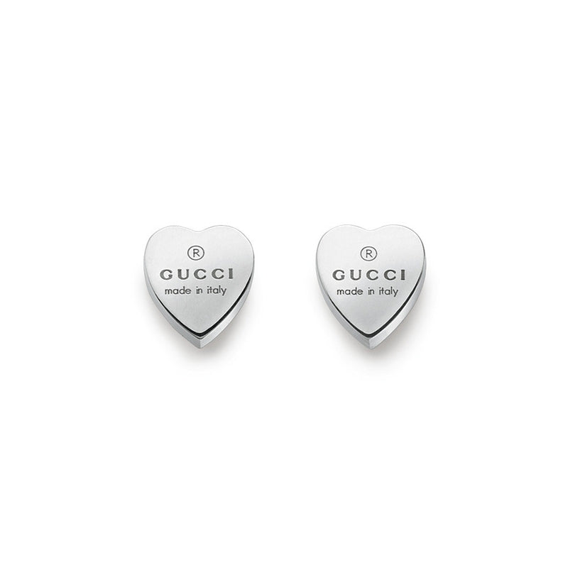Gucci Silver Heart Trademark Stud Earrings