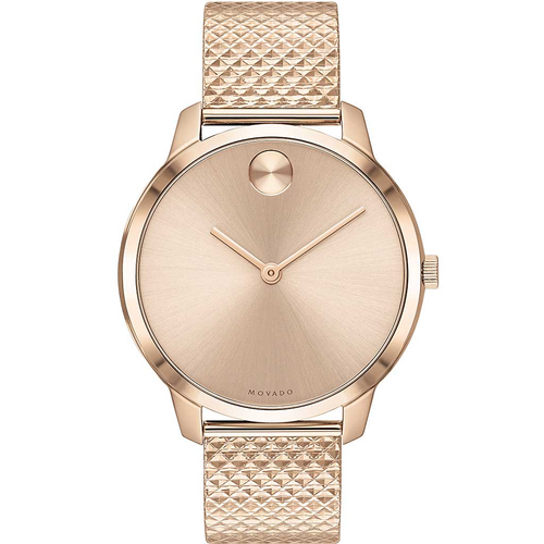 Movado bold rose 2025 gold leather strap